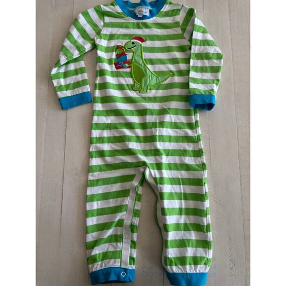 Busy Bees Smocks Christmas Dinosaur Embroidered Romper Green and White 18-24mos - Picture 1 of 4